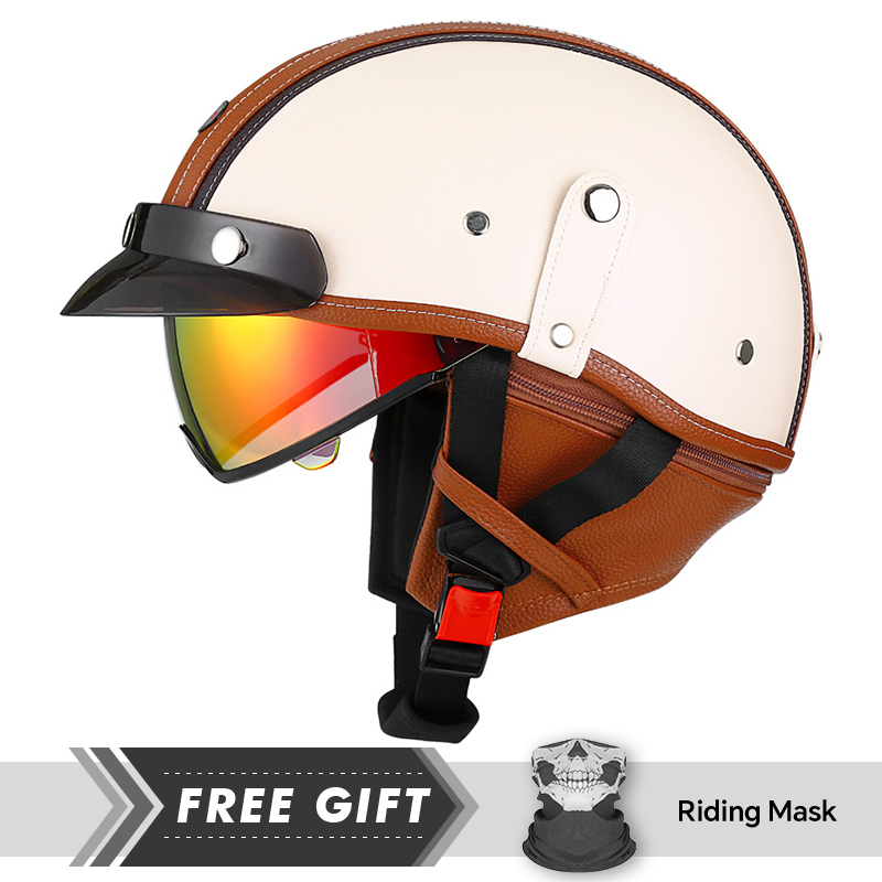 Motorcycle Gear In Store - Nieuwkomers Lederen Retro Half Face Motorhelm
