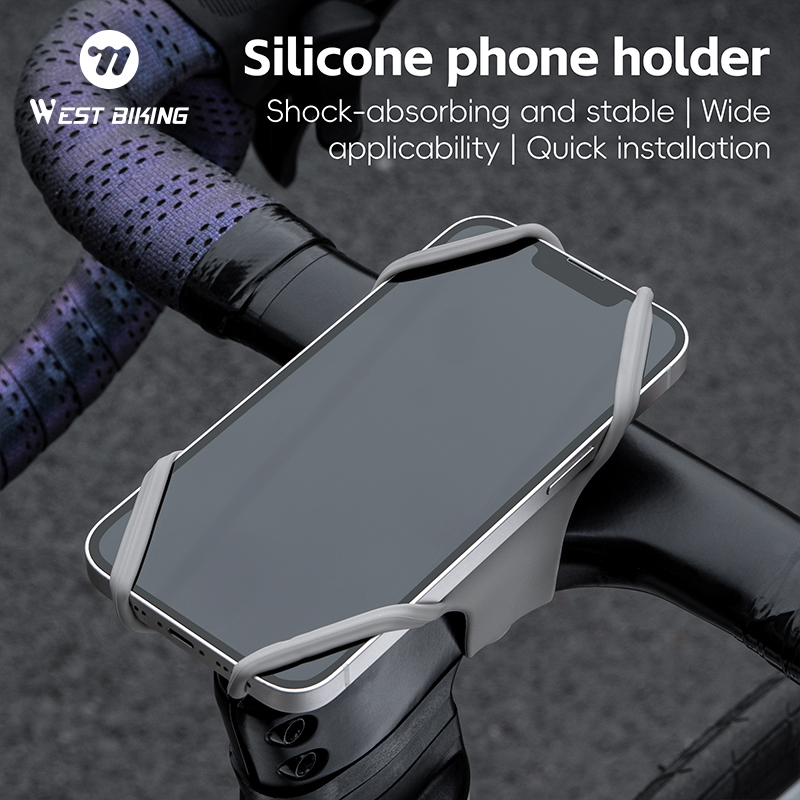 Phone Mount Handlebar - WEST BIKING Universele siliconen fietstelefoonhouder Schokbestendige
